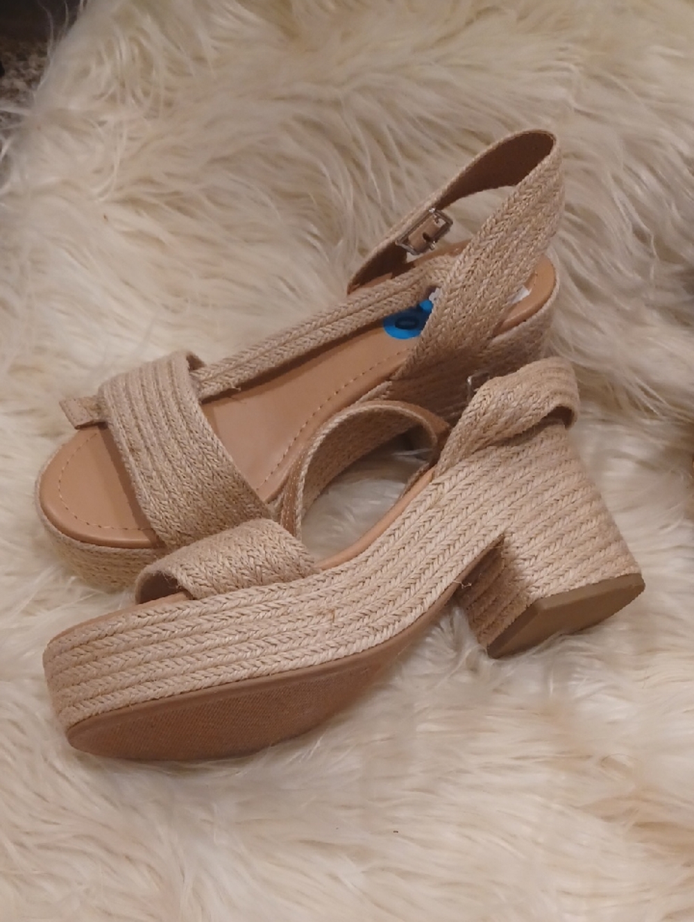 Soda Neutral Braided Platform Sandals in Beige